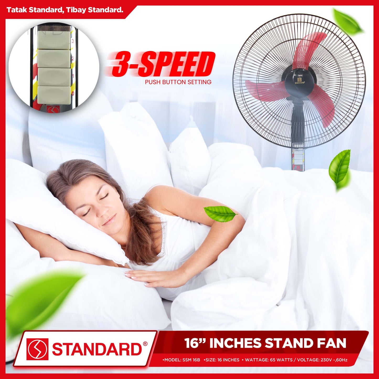 Standard Stand Fan 16" Banana Plastic Blade/ Big Plastic Blade (Random Color)