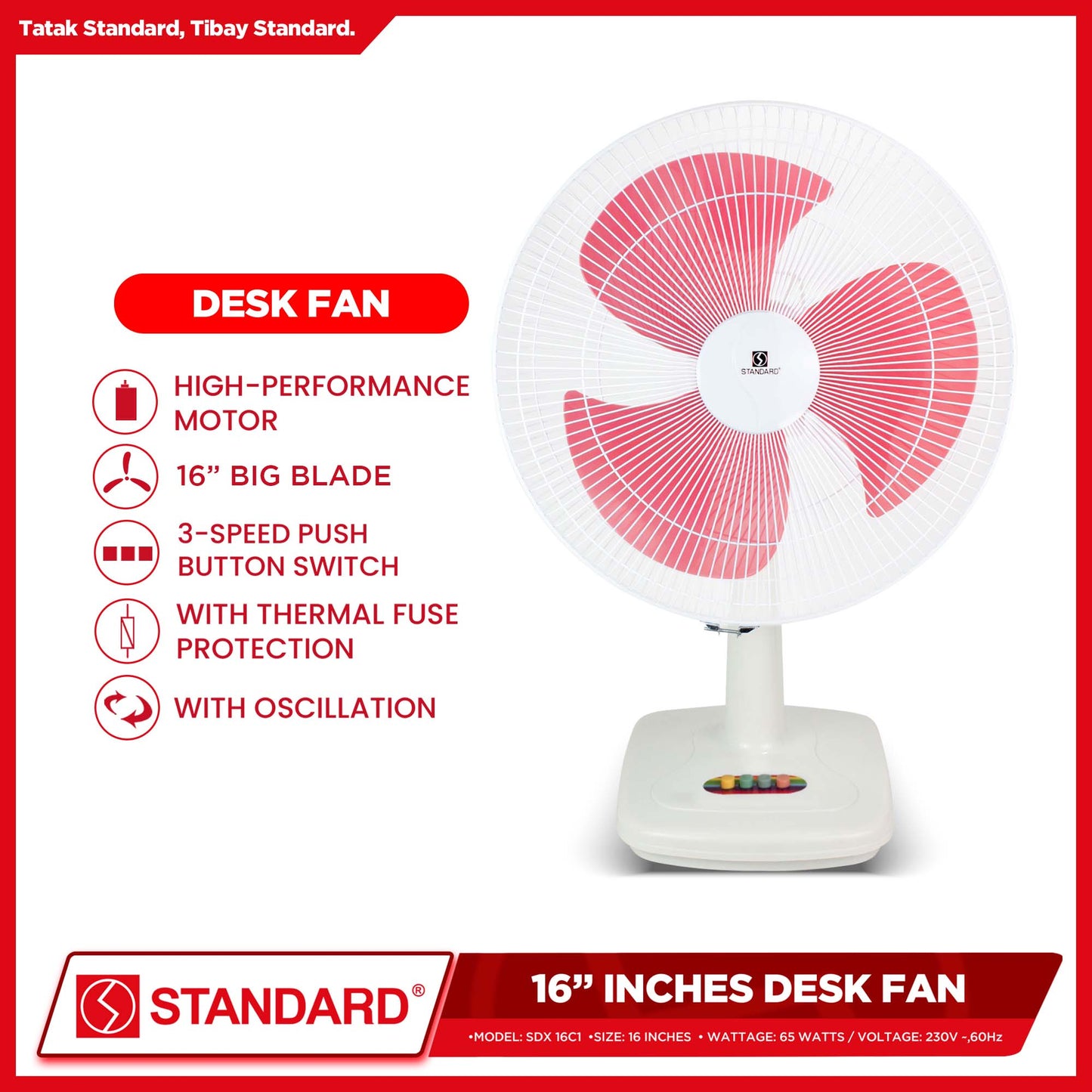 Standard Desk Fan 16" (Random Color) SDX-16C1