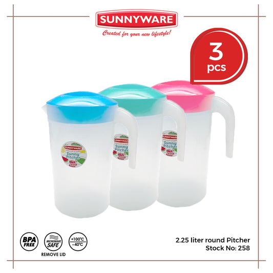 3pcs 2.25 Liter Round Pitcher | Sunnyware 258 – Deluxe