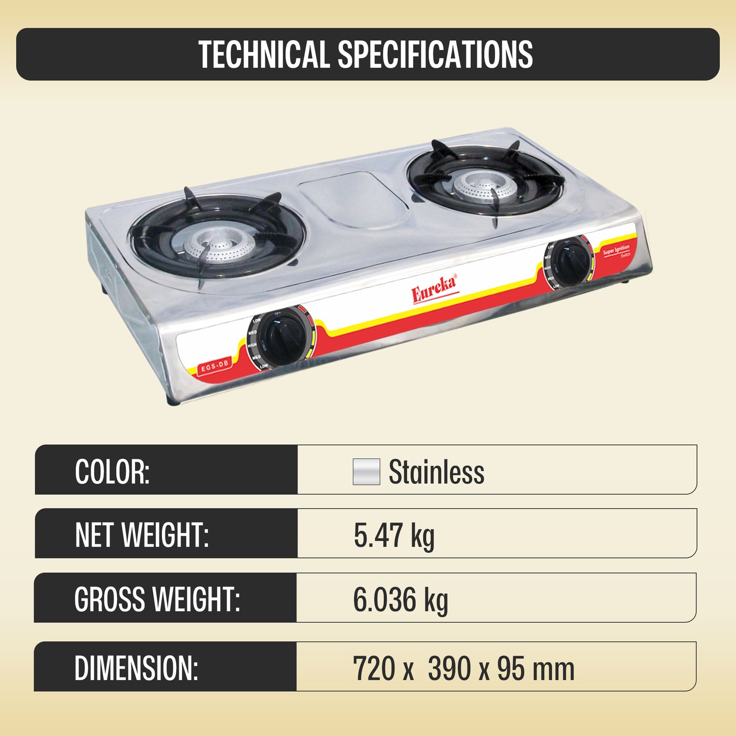 Eureka Gas Stove Double Burner Stainless EGS DB