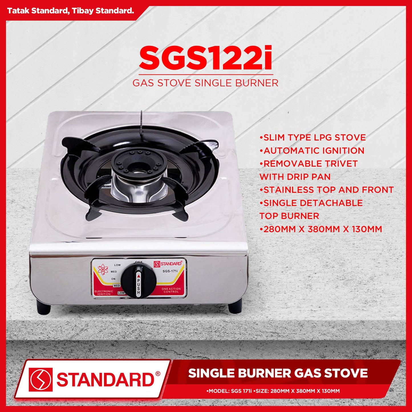 Standard Gas Stove Single Burner LPG stove Stainless Steel (Slim type) SGS-171i