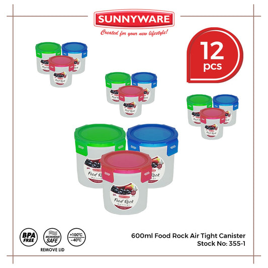 12pcs 600ml Food Rock Air Tight Canister [Sunnyware 355-1] | Plasticware |Kitchenware | Food Storage