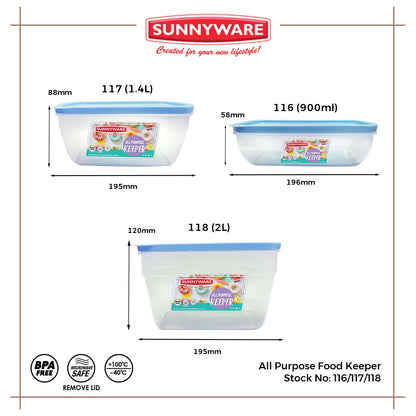 3pcs 1.4L All Purpose Food Keeper [Sunnyware 117] | Plasticware | Storage | Kitchenware | BPA Free