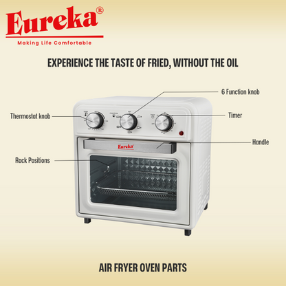 Eureka 20L Air Fryer Oven High Capacity Electric Toaster Bake Grill EEAO 20L - BLACK/WHITE