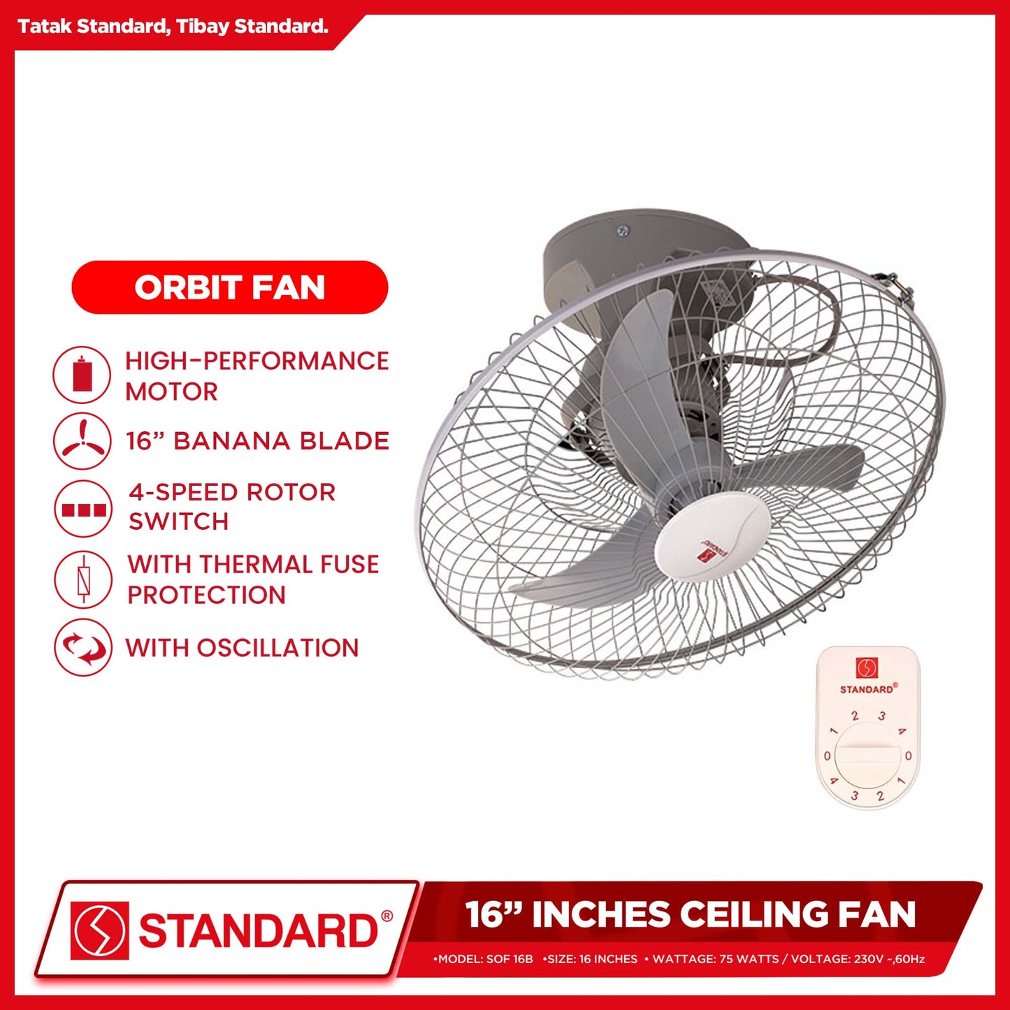 Standard Orbit Fan 16" Plastic Banana Type Blade SOF-16B