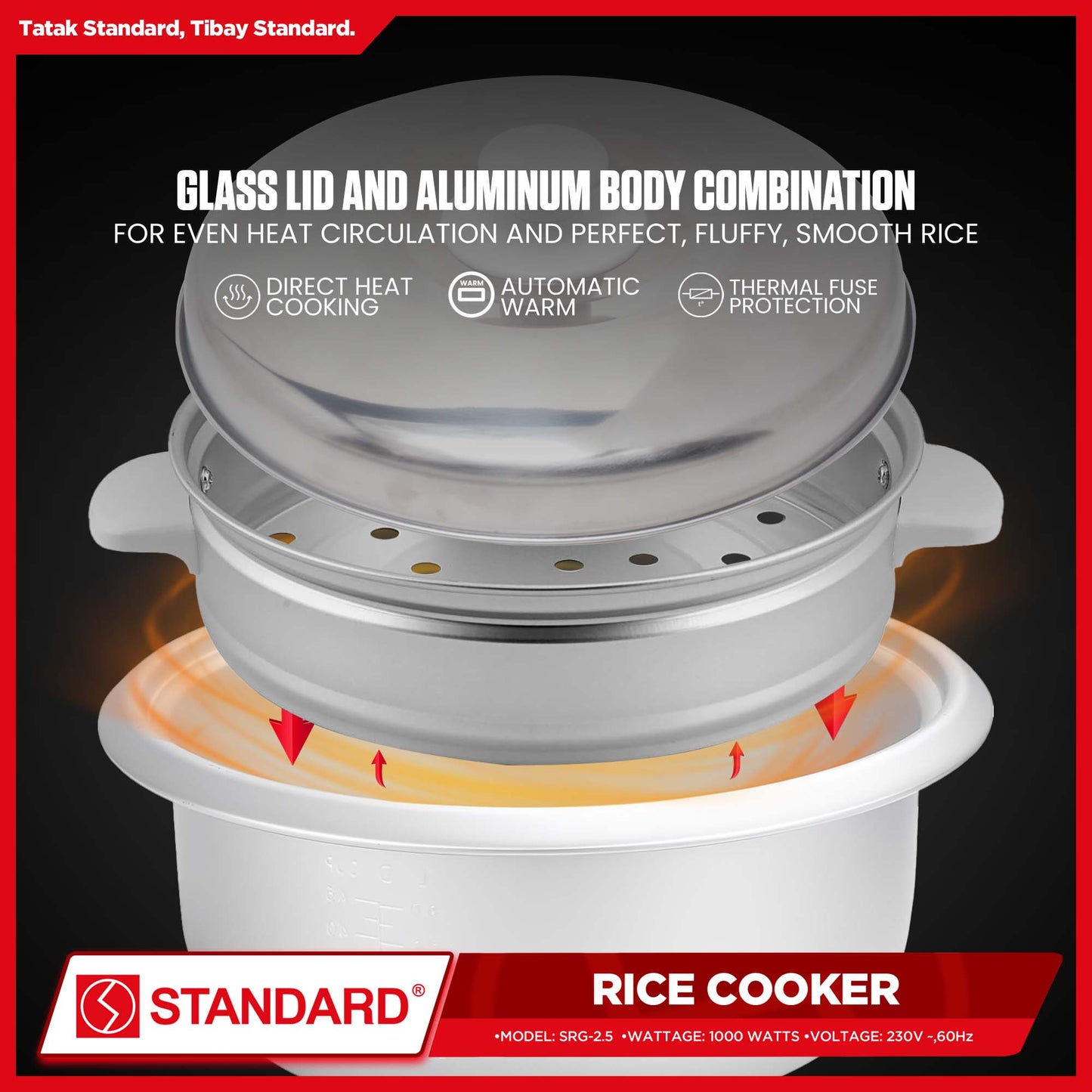 Standard Rice Cooker 2.5 Liters with Steamer 18 Cups Rice with Measuring Cup & Rice Ladle