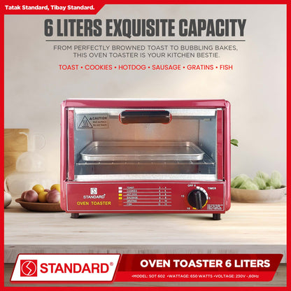 Standard Oven Toaster SOT-602 Red 600 watts