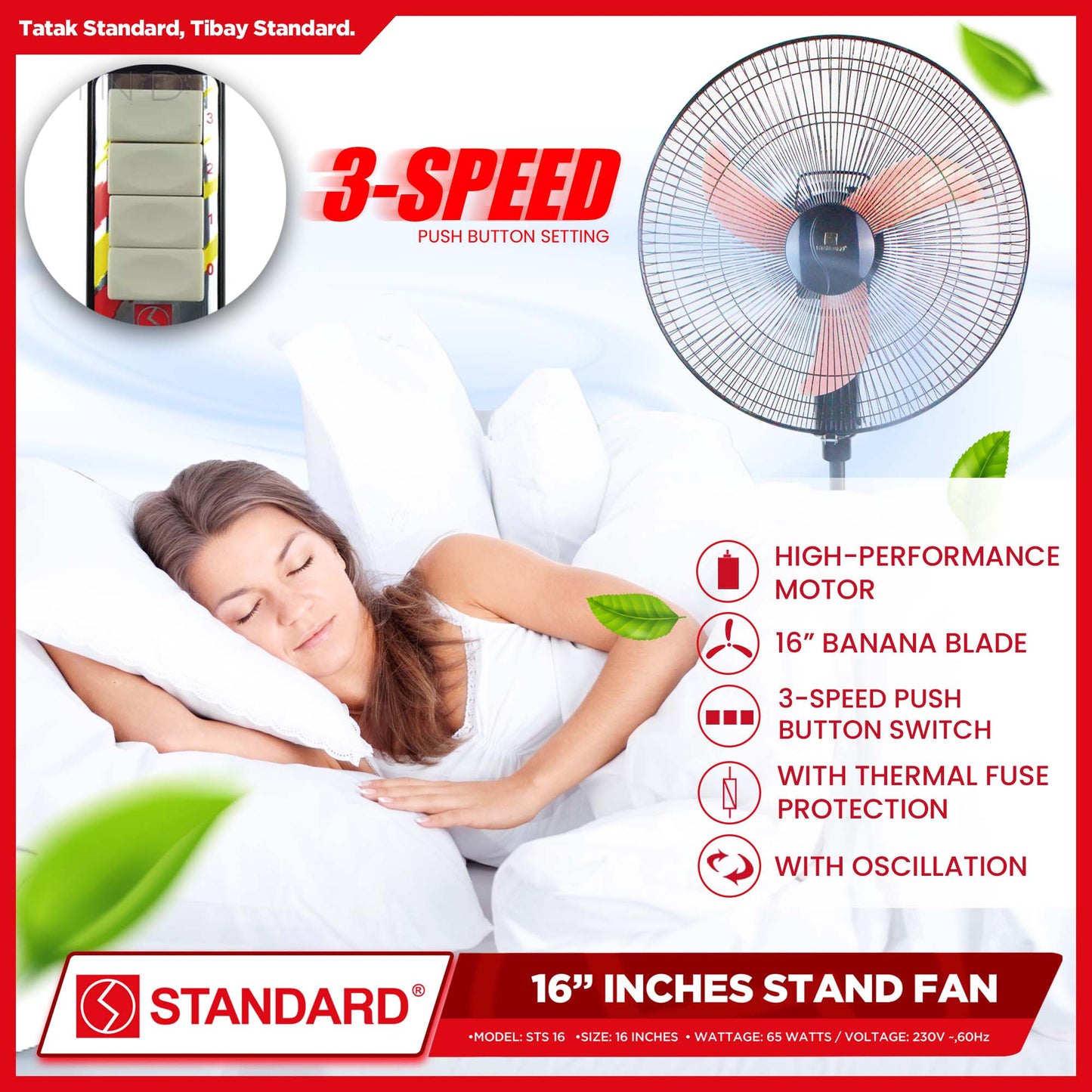 Standard Stand Fan 16" Banana Plastic Blade