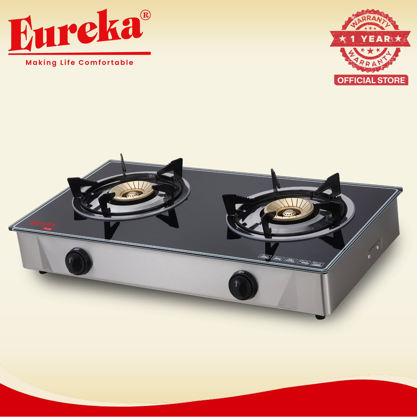 Eureka Glass Double Burner EGS GDP - Black