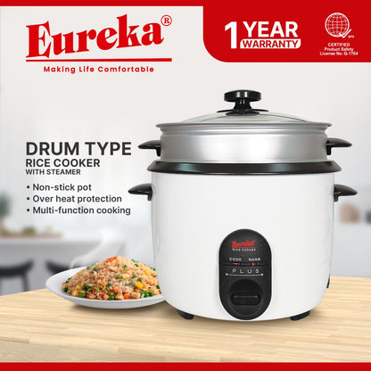 Eureka Rice Cooker Drum Type With Steamer 9-Cups Suitable For 1–6 People 1.0L & 1.5L & 1.8L SP