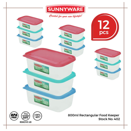 12pcs 800ml Rectangular Food Keeper [Sunnyware 402] | Plasticware | Food Storage & Keeper | BPA Free