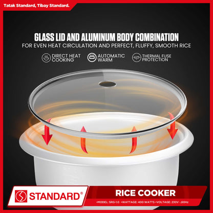 Standard Rice Cooker 1 Liter 5 Cups Rice with Measuring Cup & Rice Ladle