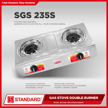 Standard Gas Stove / Double Burner Gas Stove - Stainless Body (SGS235s)