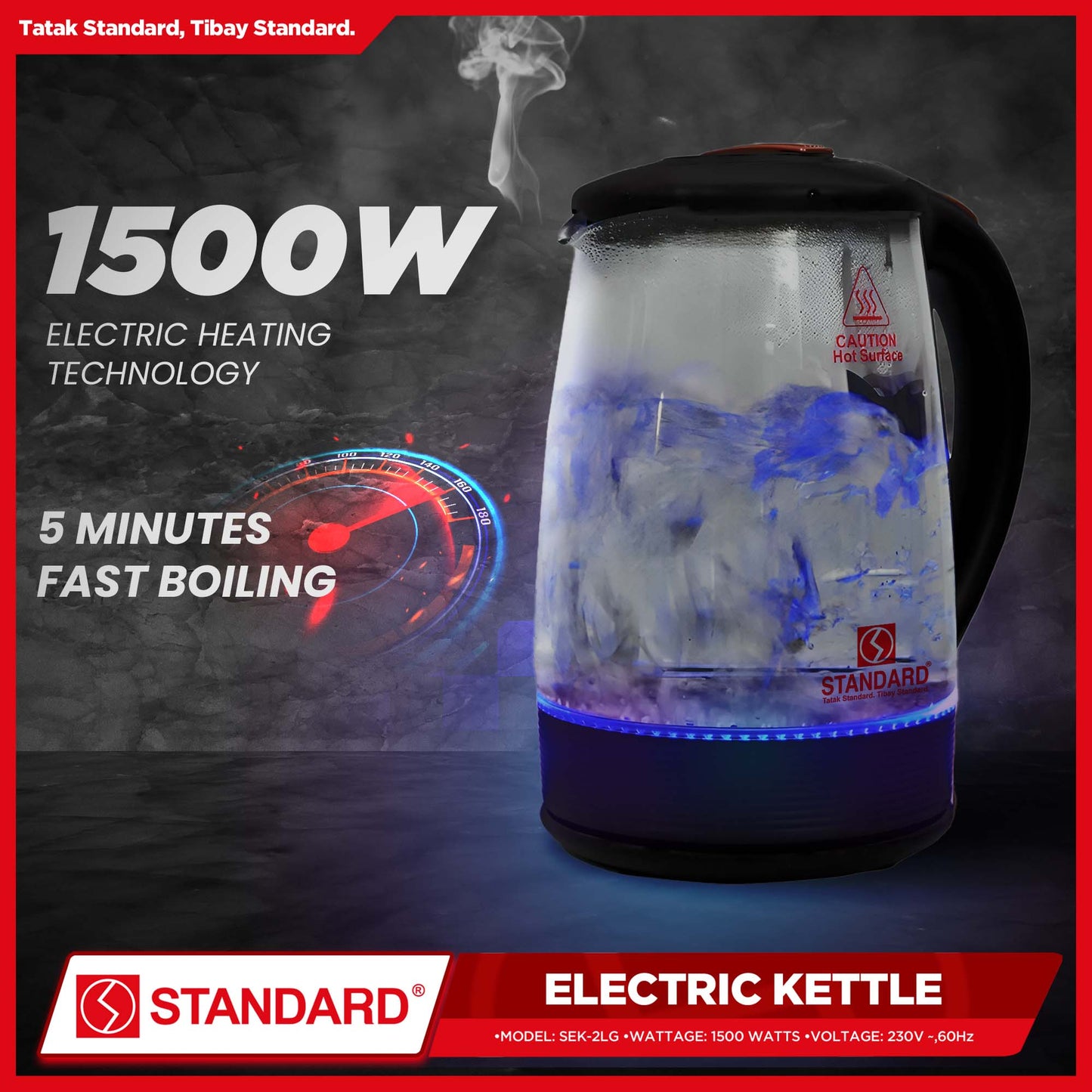 Standard Electric Kettle SEK 2.0LG Glass with LED Lights 2L (1500 WATTS)