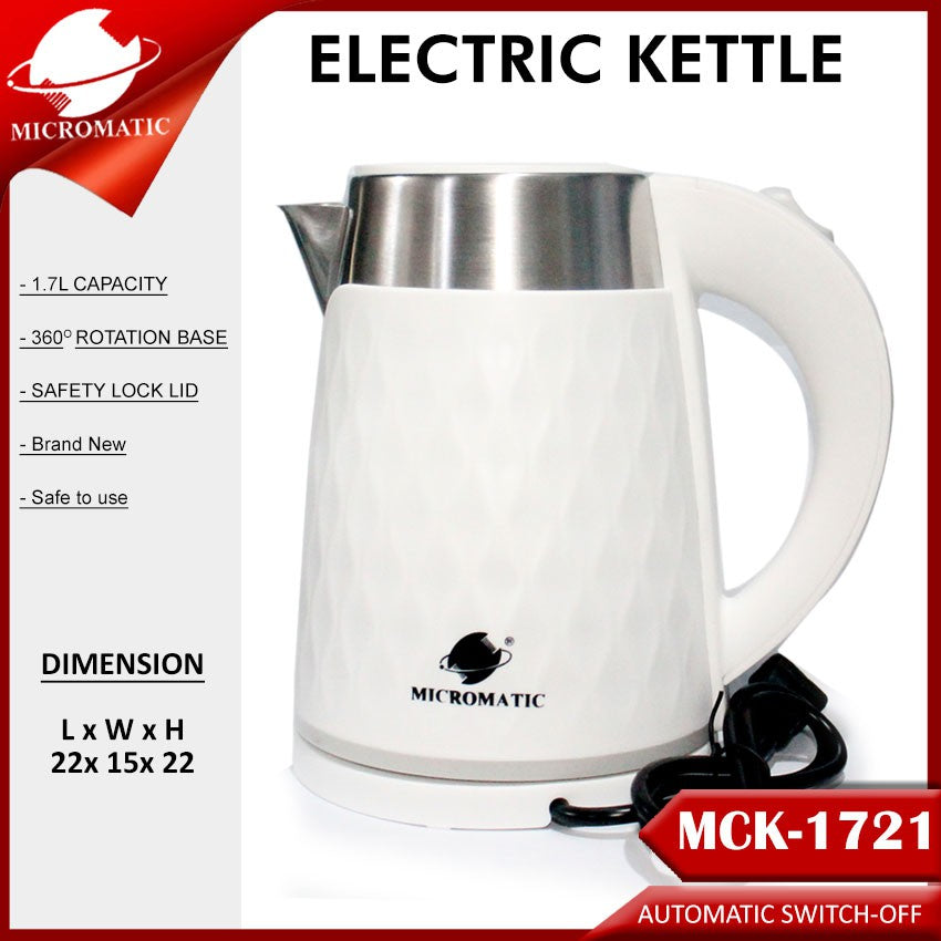 Micromatic MCK-1721 1.7Liters Stainless Steel and Plastic Body 1500watts Electric Kettle