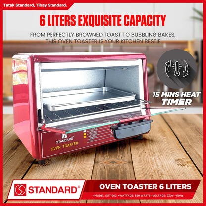 Standard Oven Toaster SOT-602 Red 600 watts