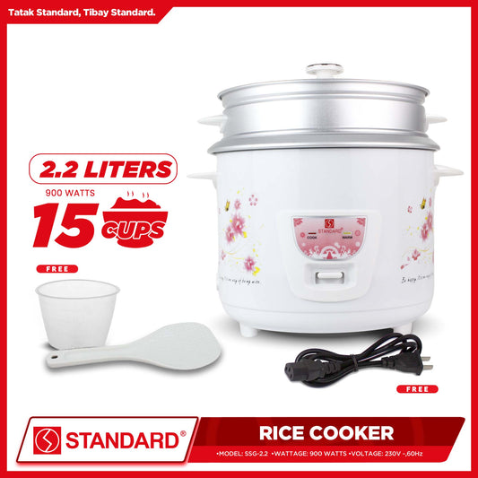 Standard Rice Cooker 2.2 Liters with Steamer 15 Cups Rice with Measuring Cup & Rice Ladle