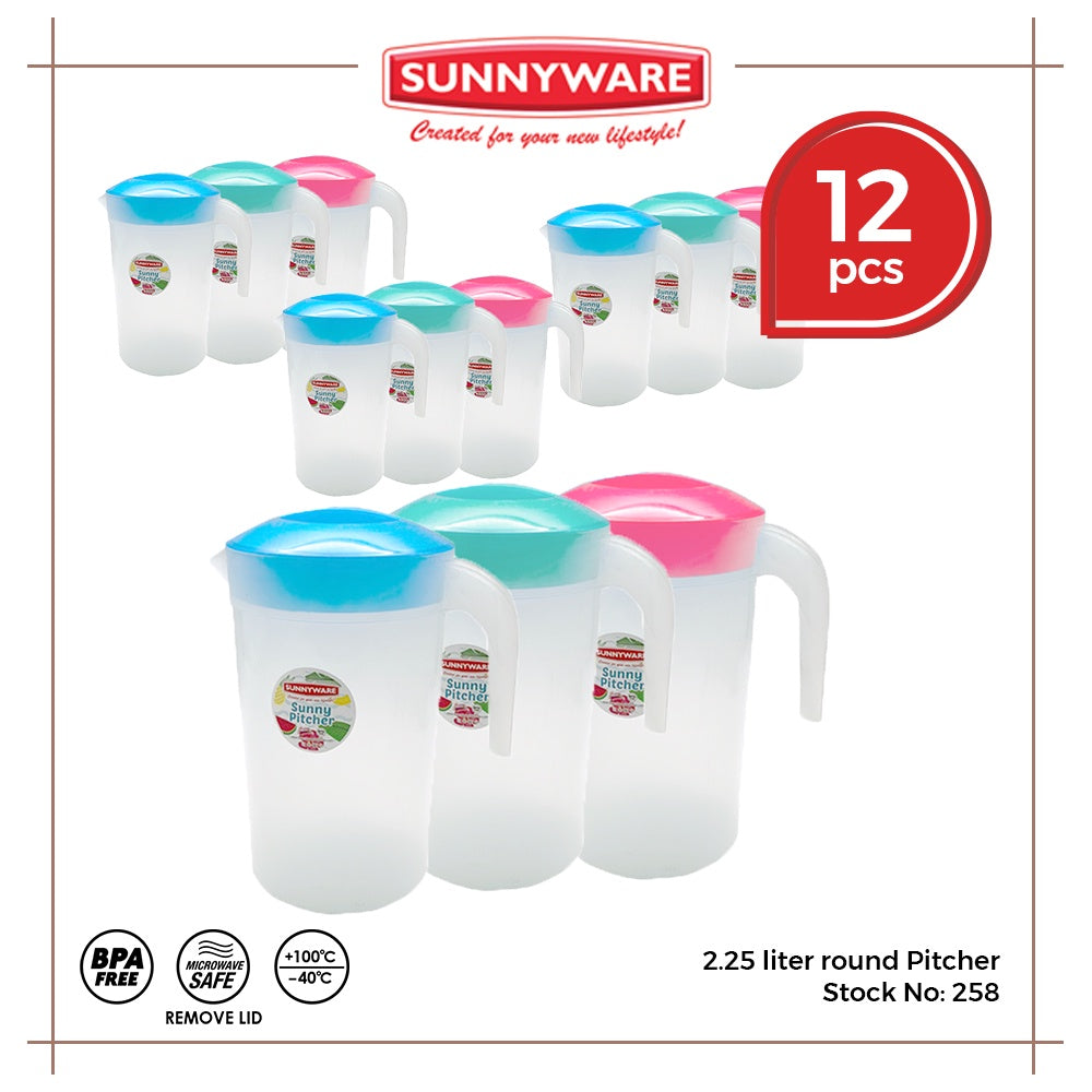 12pcs 2.25 Liter Round Pitcher | Sunnyware 258 - Deluxe