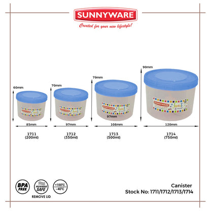 12pcs 350 ml Canister w/ Spoon - Small [Sunnyware 1712] | Plasticware | Food Storage | Kitchenware