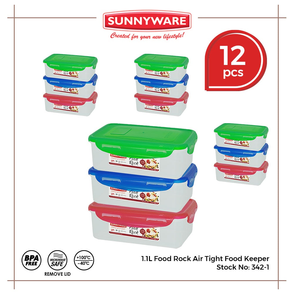 12pcs 1.1 Liter Food Rock Air Tight Food Keeper [Sunnyware 342-1] |Plasticware| Kitchenware |No Leak