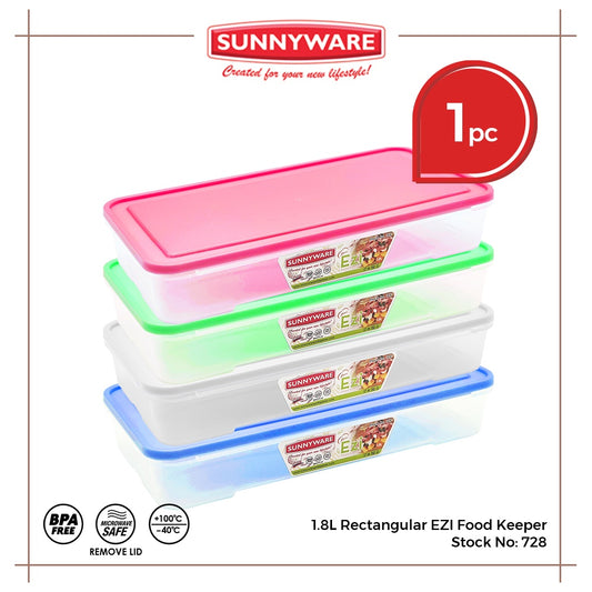 1 pc 1.8L Rectangular EZI Food Keeper [Sunnyware 728] Food Keeper| Microwavable| Ezi| Plasticware