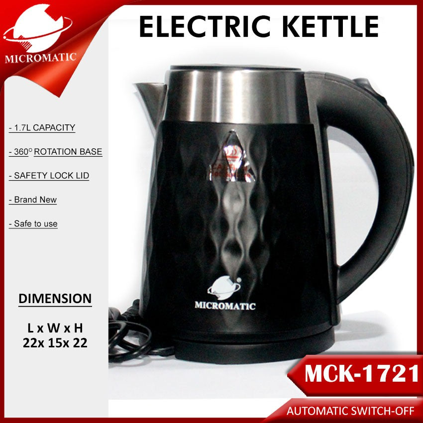 Micromatic MCK-1721 1.7Liters Stainless Steel and Plastic Body 1500watts Electric Kettle