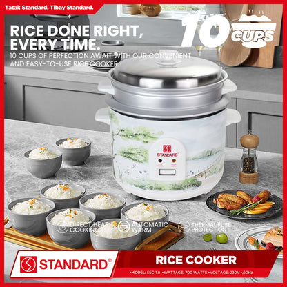 Standard Rice Cooker 1.8L 10 Cups Rice with Measuring Cup & Rice Ladle