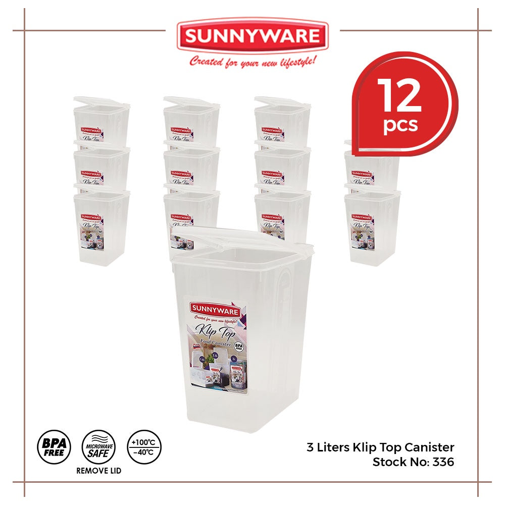 12 pcs Sunnyware 336 3L Klip Top Canister Powder Container (set of 12) | Kliptop Set | Flip Top