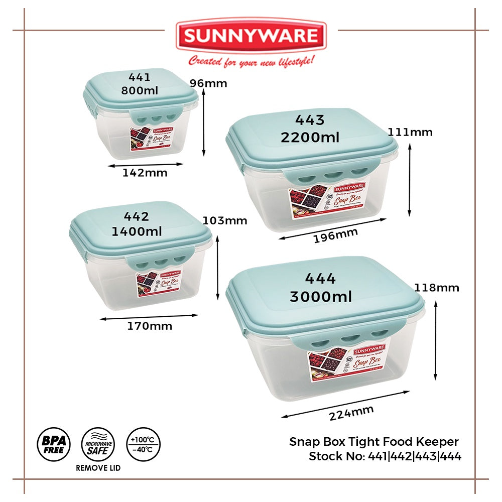 Sunnyware 443 2.2L Snap Box AIr Tight Leak Proof food keeper