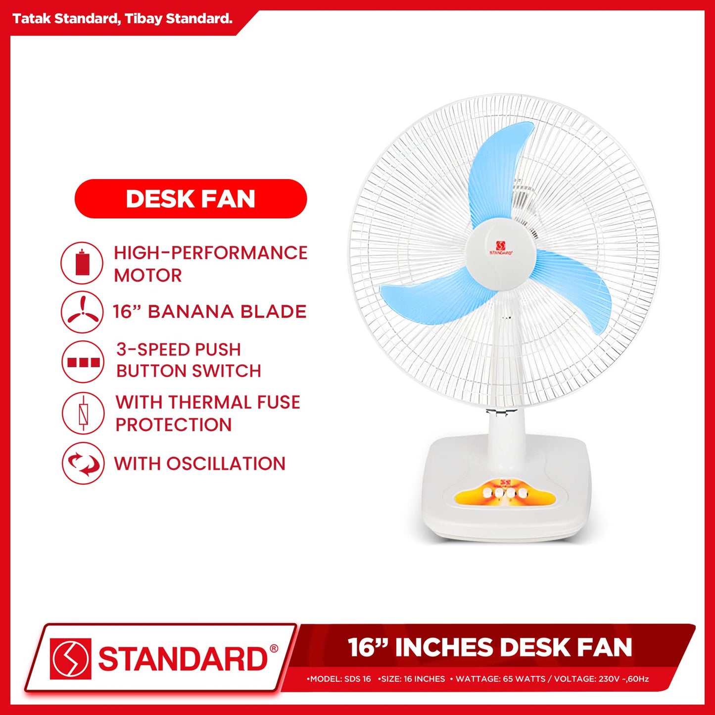 Standard Desk Fan 16" Banana Plastic Blade