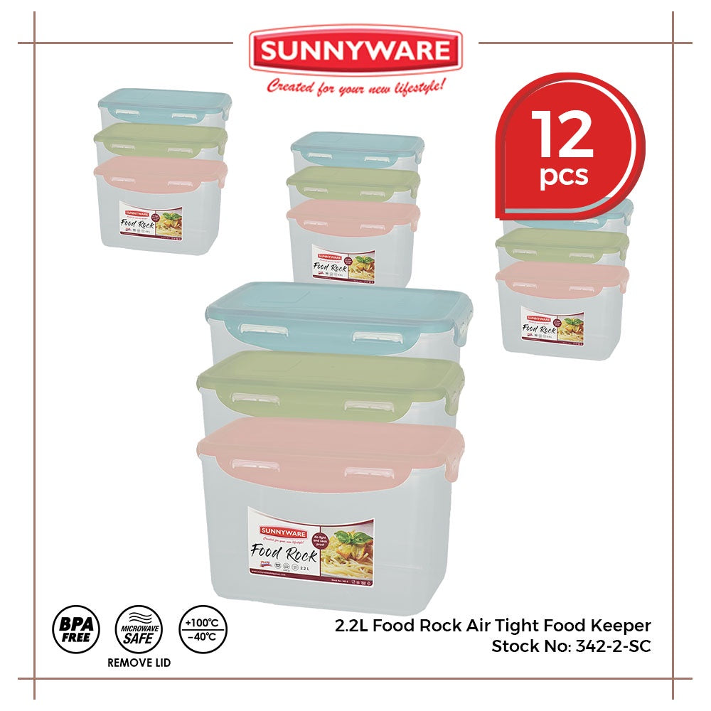 12pcs 2.2 Liter Food Rock Air Tight Food Keeper [Sunnyware 342-2] |Kitchenware| Leak Proof | Storage