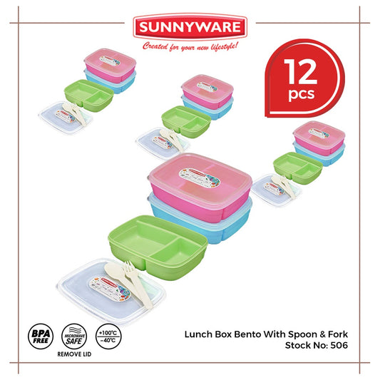 12pcs Lunch Box Bento with Spoon & Fork [Sunnyware 506] | Plasticware | Food Storage | BPA Free