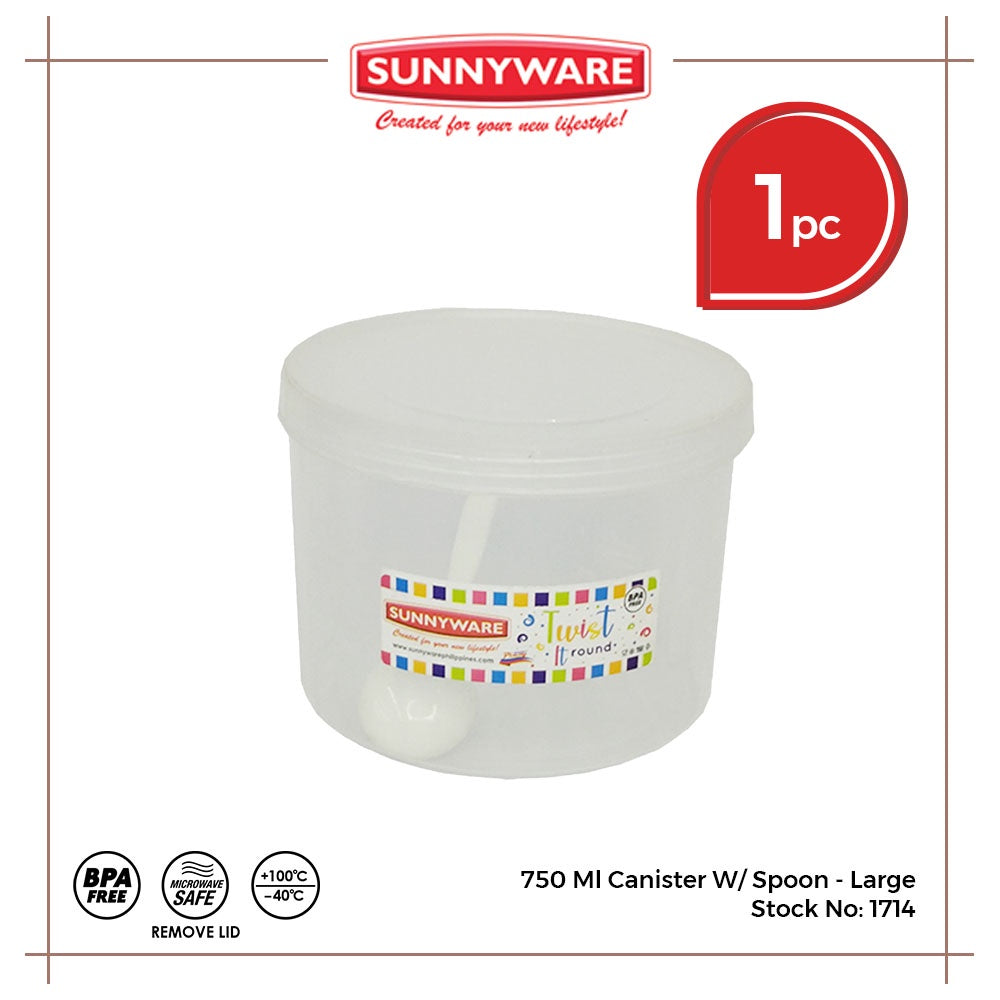 1 pc Sunnyware 1714 750 ml Canister w/ spoon - large