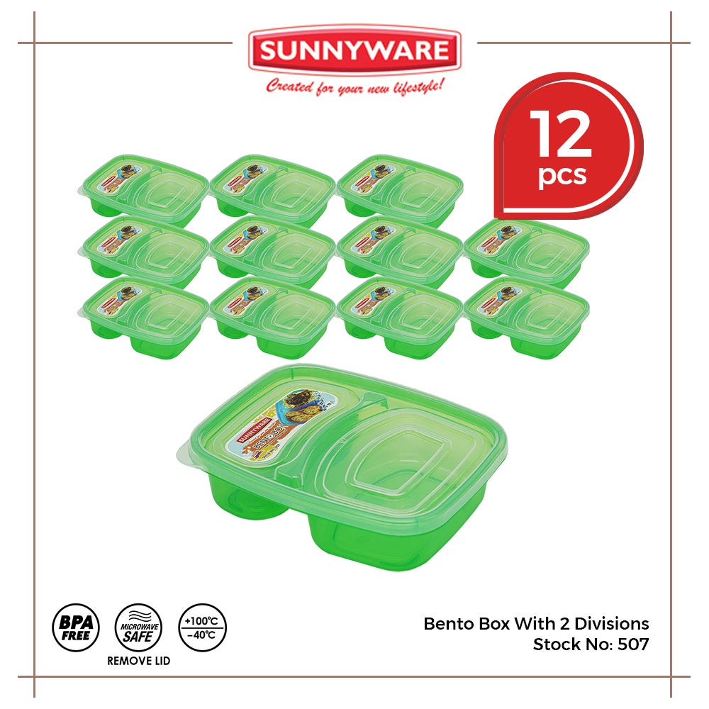 12pcs Bento Box with 2 Divisions Lunch Box [Sunnyware 507] |Plasticware |Lunch Box |Keeper |BPA Free