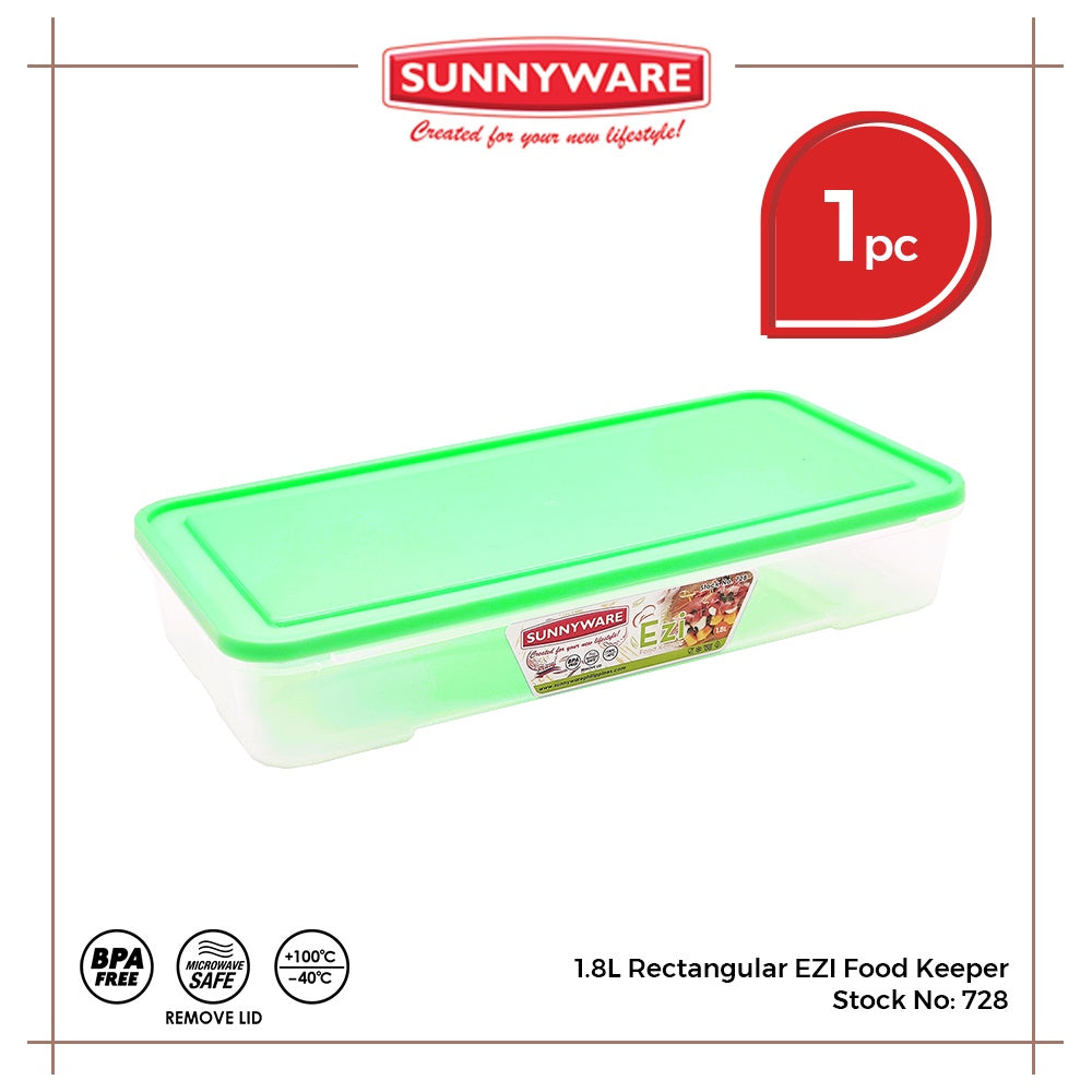 1 pc 1.8L Rectangular EZI Food Keeper [Sunnyware 728] Food Keeper| Microwavable| Ezi| Plasticware