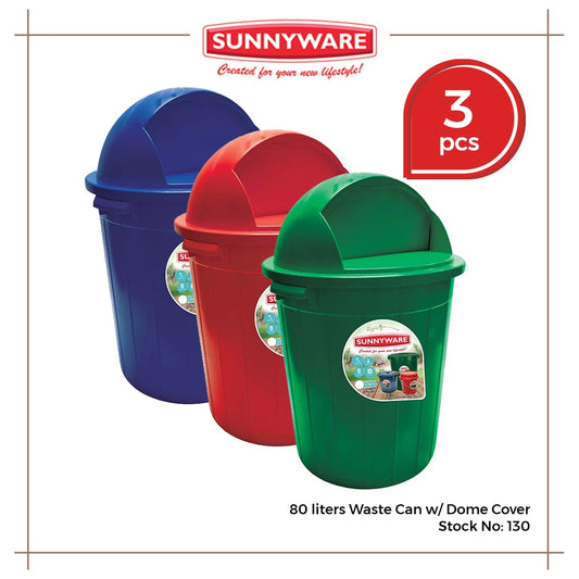 3pcs 80 liters Waste Can w/ Dome Cover [Sunnyware 130] | Plasticware | Trash Can | Garbage Bin