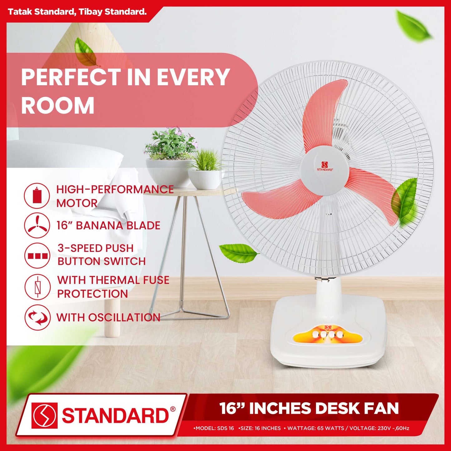 Standard Desk Fan 16" Banana Plastic Blade