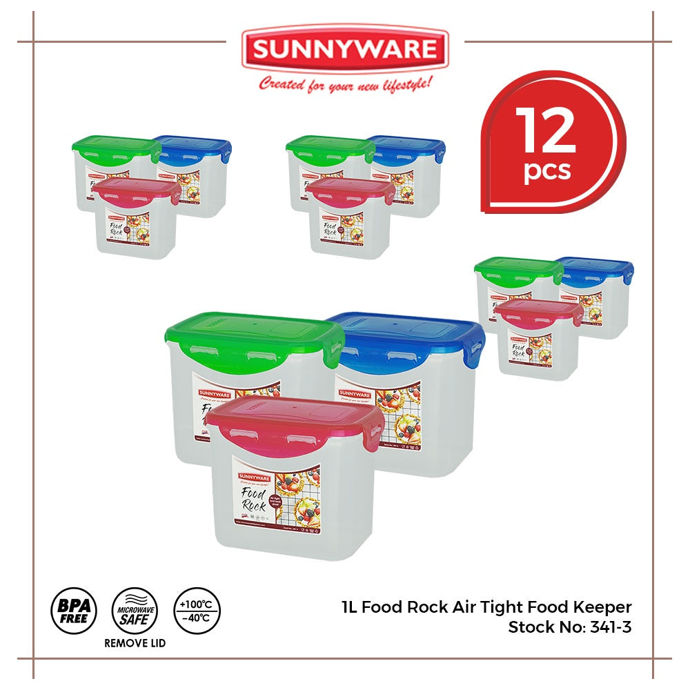 12pcs 1 Liter Food Rock Air Tight Food Keeper [Sunnyware 341-3] | Plasticware|Kitchenware| Leak Free