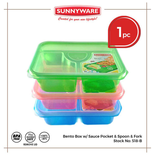 Sunnyware 518-Big Bento Box w/ Sauce Pocket & Spoon & Fork