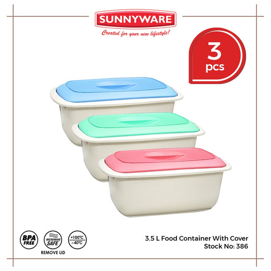 3pcs 3.5 L Food Container With Cover [Sunnyware 386] | Plasticware | Kitchenware | Food Storage