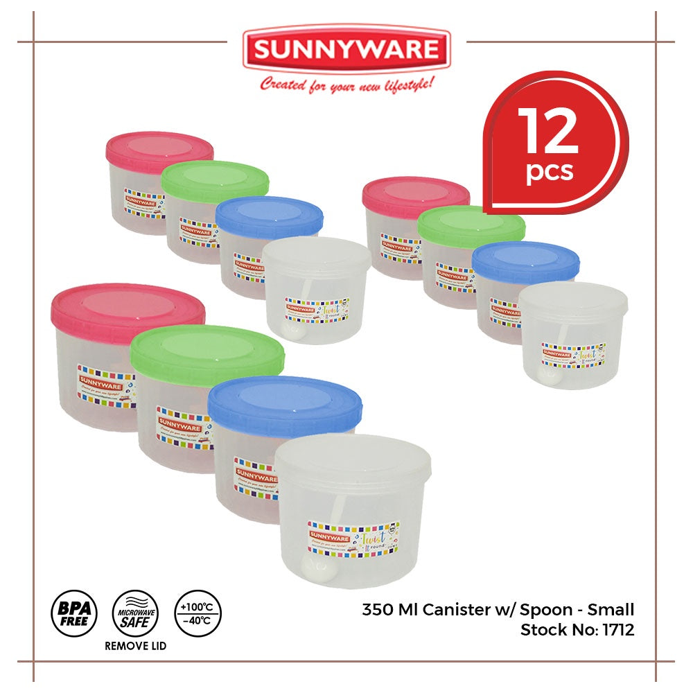 12pcs 350 ml Canister w/ Spoon - Small [Sunnyware 1712] | Plasticware | Food Storage | Kitchenware