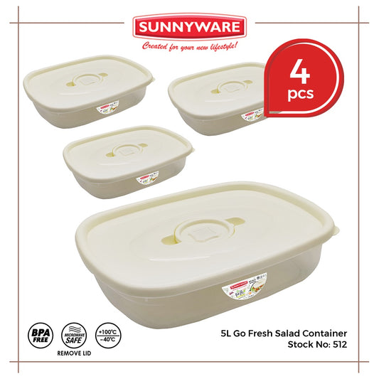 4pcs 5L Go Fresh Salad Container - Cream [Sunnyware 512] | BPA Free | Freezer Safe | Microwavable