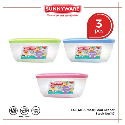 3pcs 1.4L All Purpose Food Keeper [Sunnyware 117] | Plasticware | Storage | Kitchenware | BPA Free