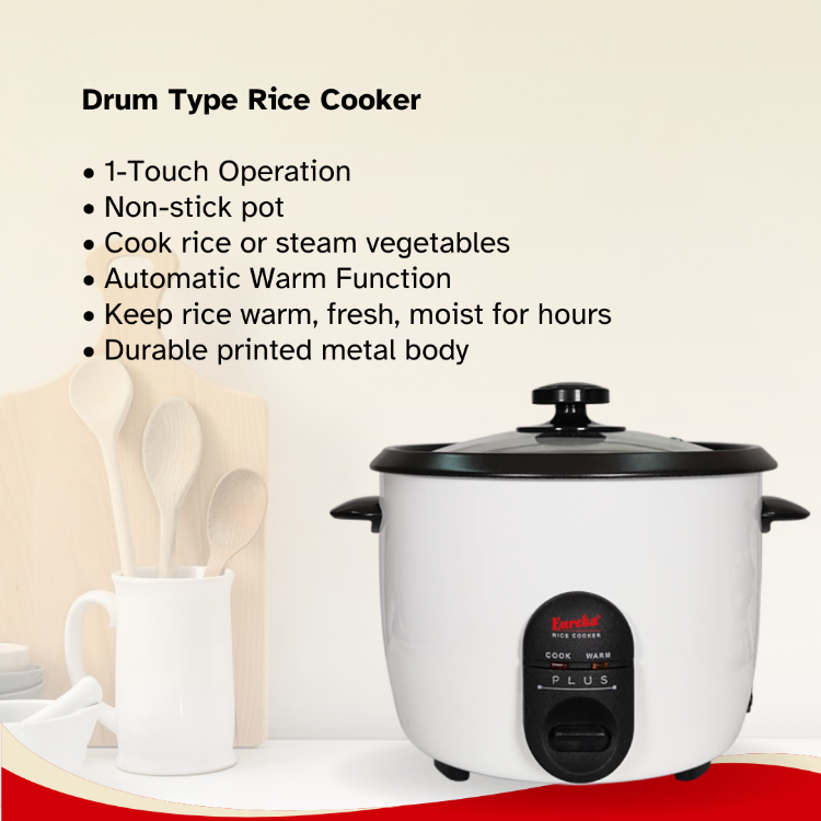 Eureka Rice Cooker Drum Type 9-Cups Suitable For 1–6 People 1.0L P | 1.5L P | 1.8L P