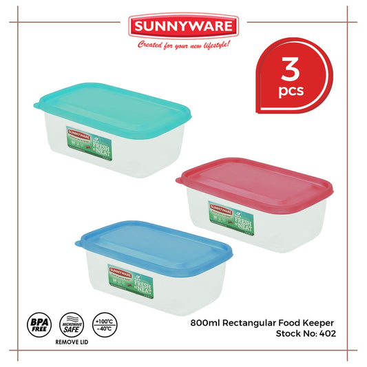 3pcs 800ml Rectangular Food Keeper [Sunnyware 402] |Plasticware | Food Storage and Keeper | BPA Free