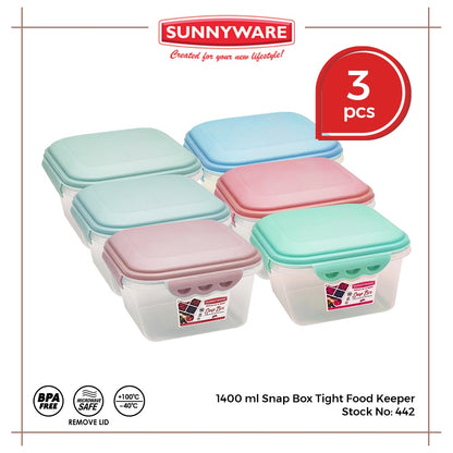 3pcs 1400 ml Snap Box Tight Food Keeper [Sunnyware 442] | Plasticware | Kitchenware | BPA Free