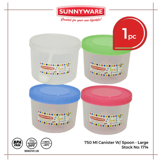 1 pc Sunnyware 1714 750 ml Canister w/ spoon - large