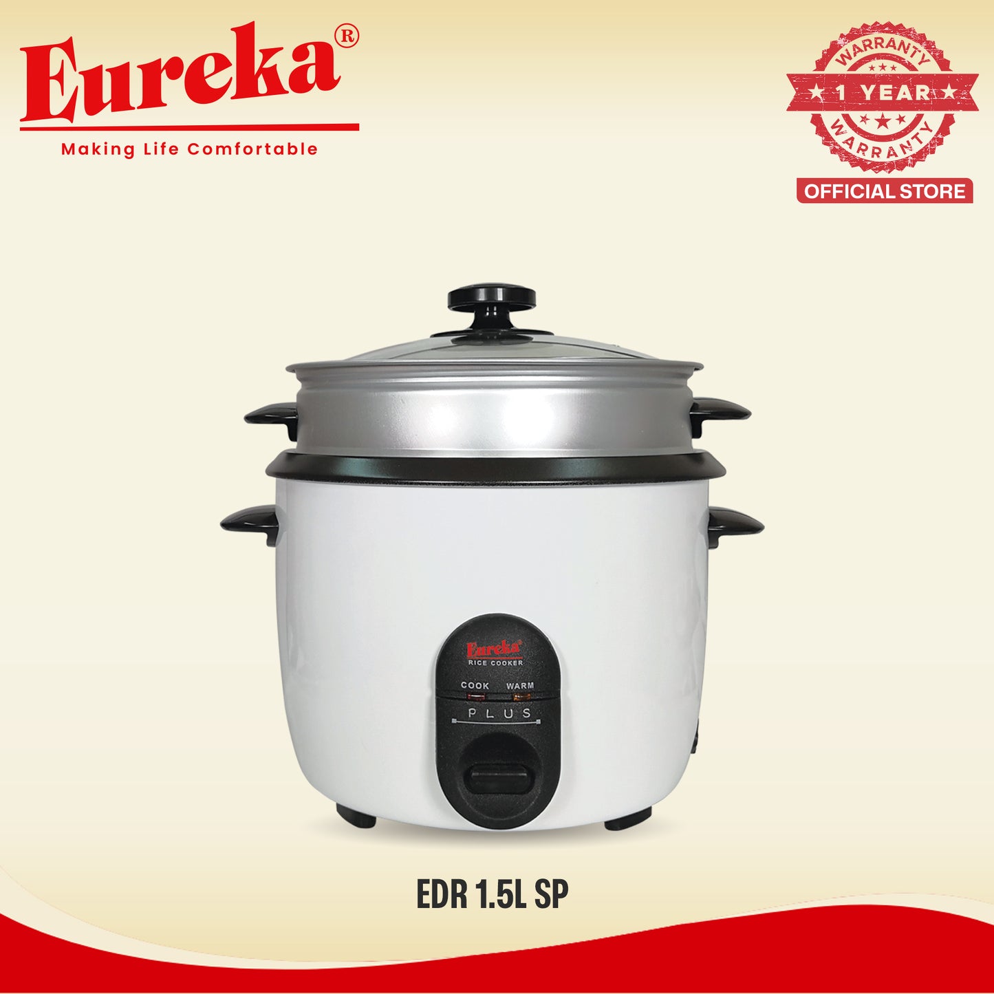 Eureka Rice Cooker Drum Type With Steamer 9-Cups Suitable For 1–6 People 1.0L & 1.5L & 1.8L SP