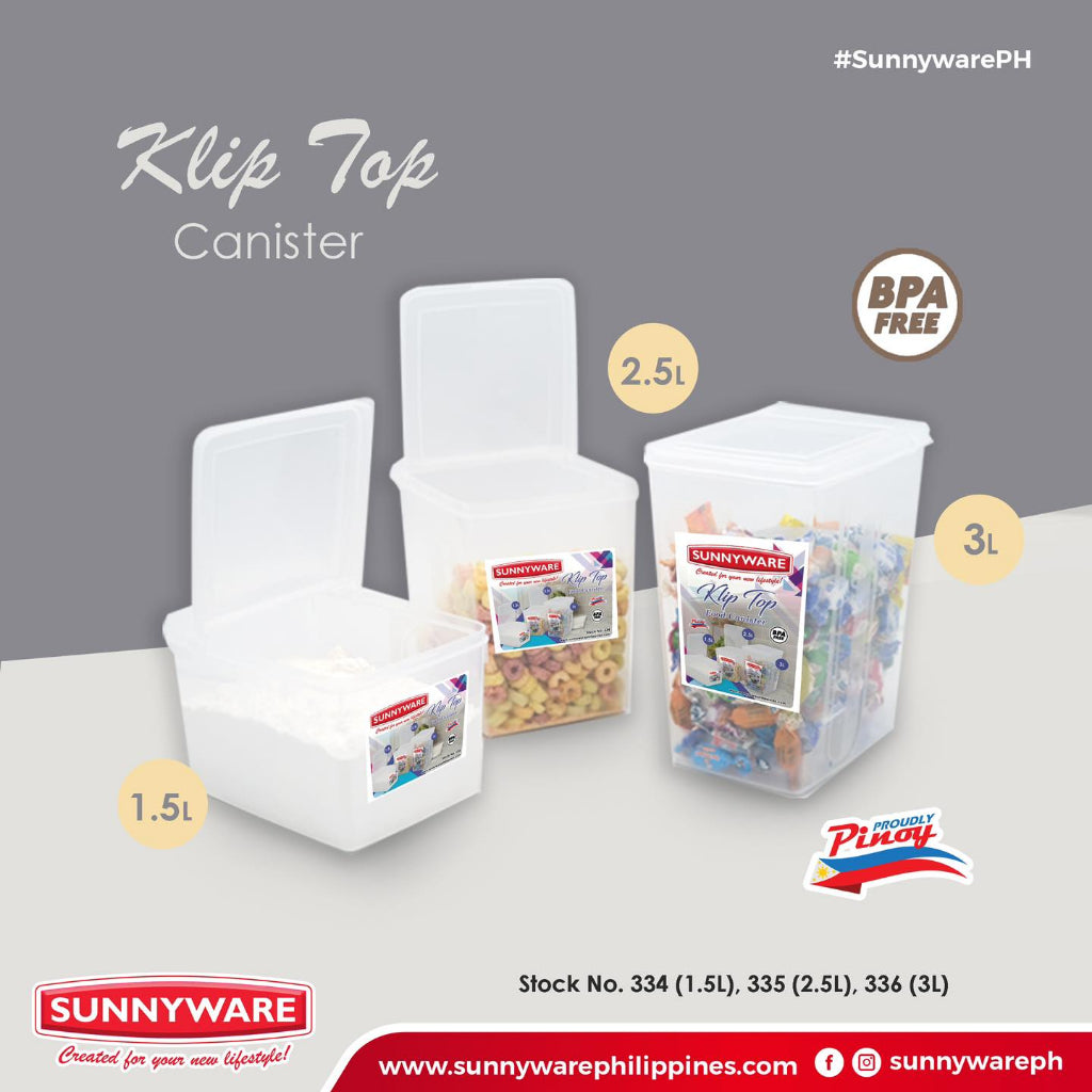 12 pcs Sunnyware 334 1.6 L Klip Top Canister Powder Container (set of 12) | Kliptop Plastic Ware Set