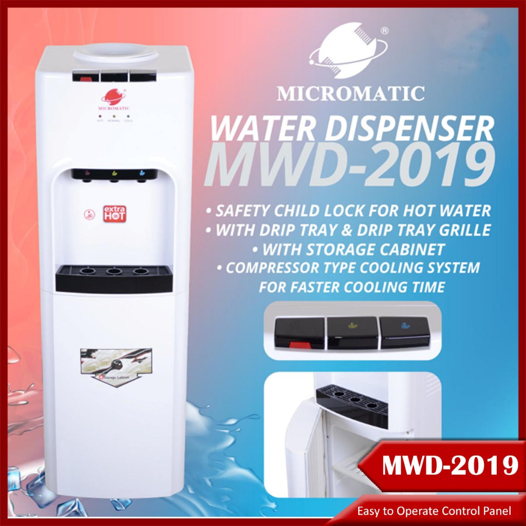 Micromatic MWD-2019 Freestanding Water Dispenser Compressor Type Cooling with Storage Cabinet